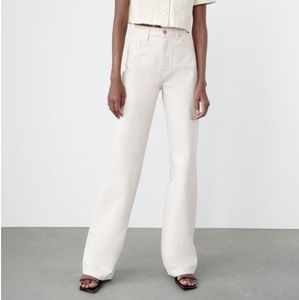 NWT ZARA Wide Leg Jeans Ecru Off White / Cream Size 26 (US 2) Full Length